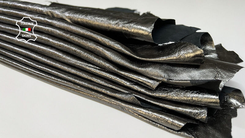 METALLIC GUNMETAL CRINKLED Thin Soft Lambskin leather  3 skins 18sqf 0.4mm B5231