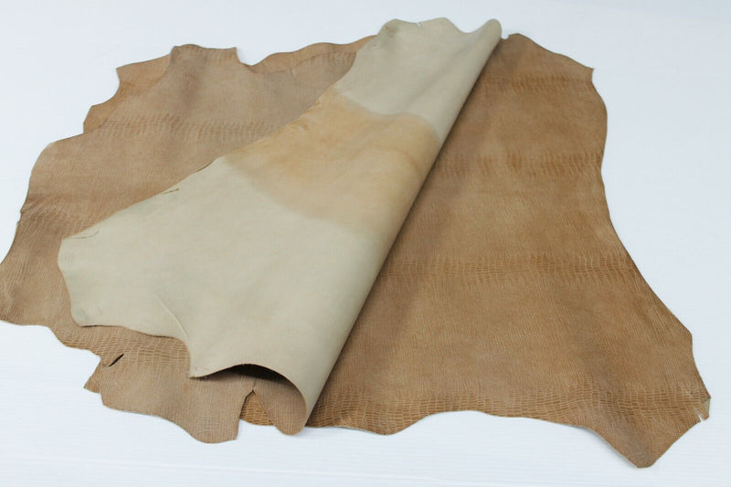 BEIGE TEJUS REPTILE print shiny sand texture Goatskin leather 2 skins 5sqf A6921