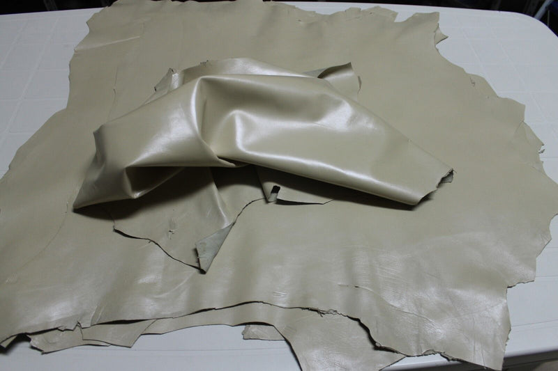 Italian Goatskin leather skins hides LIGHT BEIGE PEARLIZED 5sqf