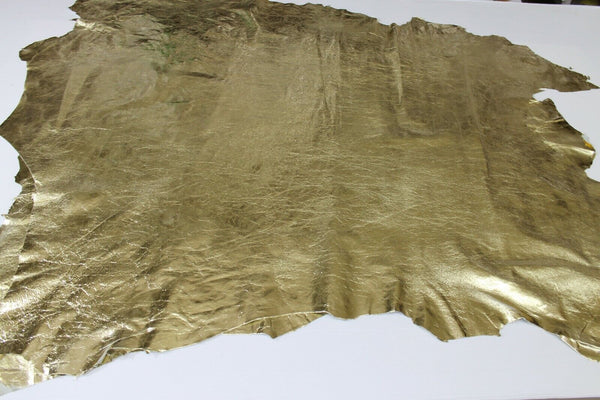 METALLIC GOLD CRINKLE Lambskin Lamb Sheep leather 2 skins 14sqf 0.5mm #A6624