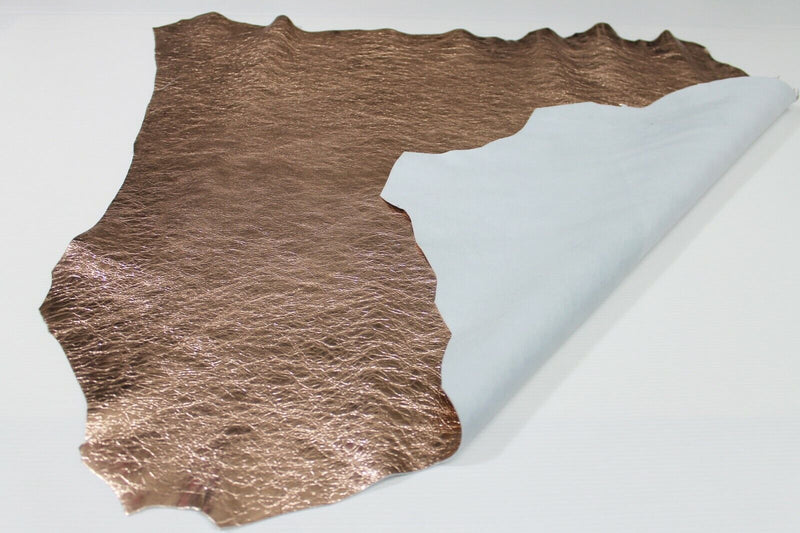 METALLIC ROSE GOLD crinkled crinkle rough Lambskin leather skin 6sqf 0.8mm A6019