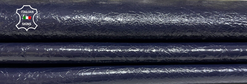 PATENT INDIGO BLUE CRINKLED SHINY Soft Lambskin leather hides 6+sqf 1.0mm #B4744