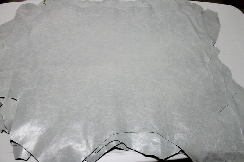 Italian Strong Goatskin leather skin skins LIGHT GREY SHINY & CRACKLED 5sqf