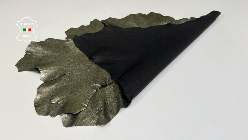 METALLIC GREEN CRACKED SHIMMER Soft Goatskin leather 2 skins 8+sqf 0.8mm #B5740