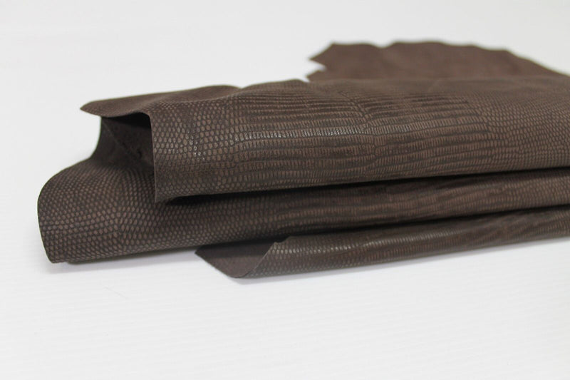 BROWN VINTAGE REPTILE EMBOSSED vegetable tan Lambskin leather skins 11sqf #A3921