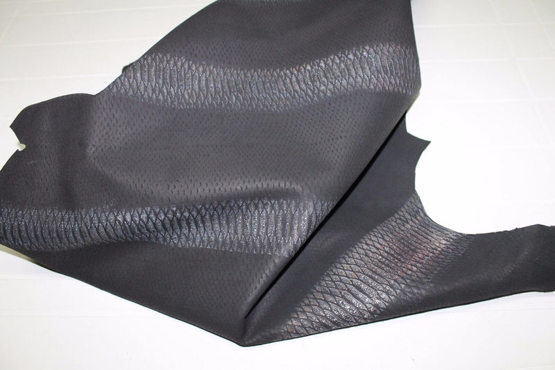 Italian Goatskin leather skins hides skin VINTAGE BLACK SNAKE PRINT 6sqf #A1968
