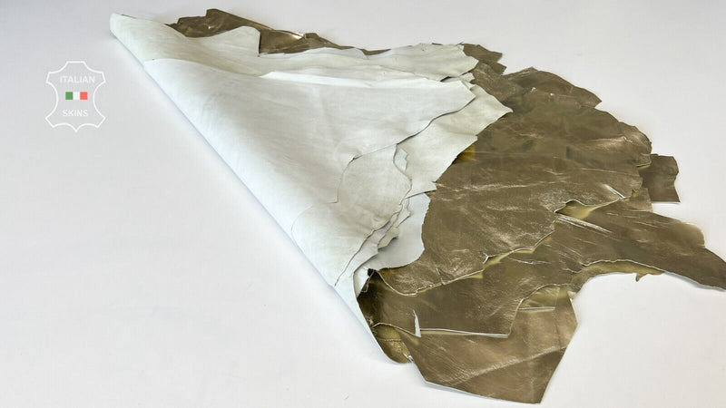 METALLIC LIGHT GOLD CRINKLED ROUGH Thin Goat leather 12 skins 40sqf 0.5mm #B7502