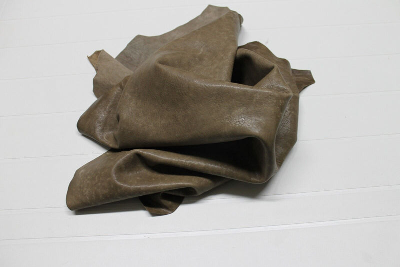 Italian thick Goatskin leather skins VINTAGE WALNUT BROWN DISTRESSED 6sqf #A932