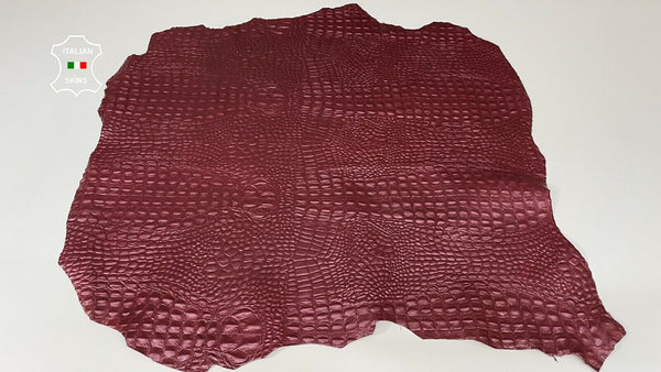 wine raisin pearlized alligator crocodile embossed lambskin 7sqf 0.8mm #A8527