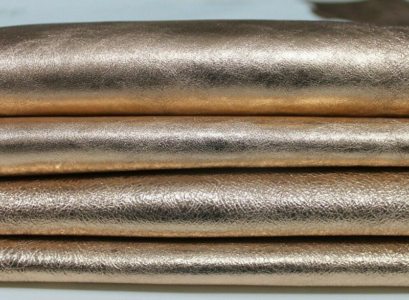 METALLIC ROSE GOLD crinkled crinkle rough Lambskin leather skin 6sqf 0.8mm A6019