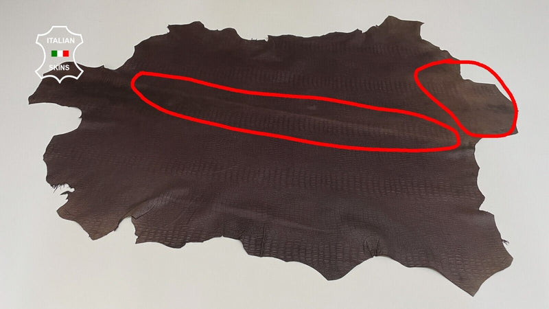 BROWN CROCODILE PRINT TEXTURED ON Italian Lamb skin leather 7sqf 0.6mm #B2580