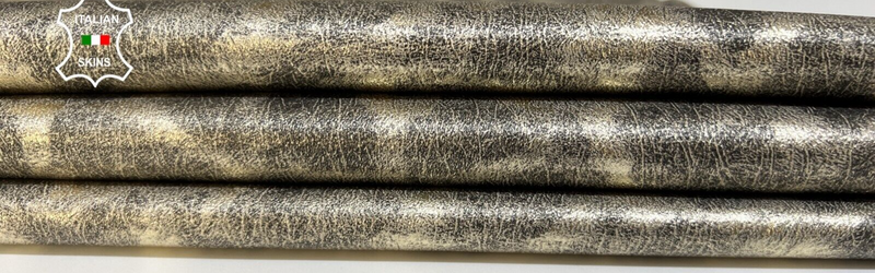 METALLIC PLATINUM LEOPARD PRINT ON VINTAGE Goatskin leather 7sqf 0.6mm #B5610