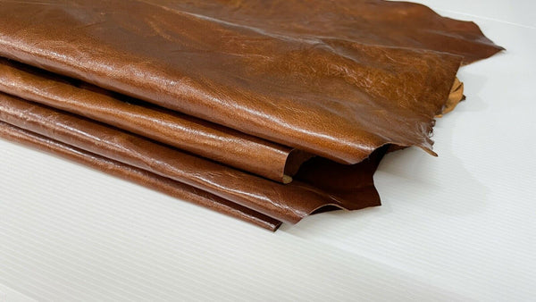 SHINY BROWN ANTIQUED Lambskin Lamb Sheep leather 2 skins 14sqf 1.0mm #A7162