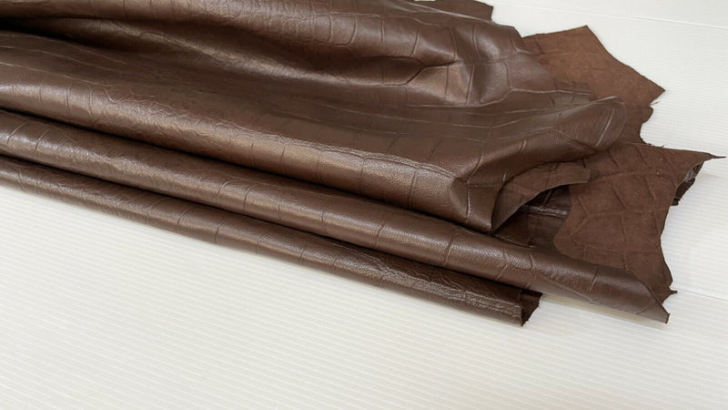 BROWN CROCODILE embossed  Lambskin Lamb leather 2 skins total 18sqf 0.5mm #A7411