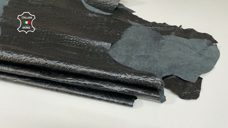 BLACK CROCODILE EMBOSSED soft Italian Lambskin 3 skins 10sqf 0.7-0.8mm #A8968