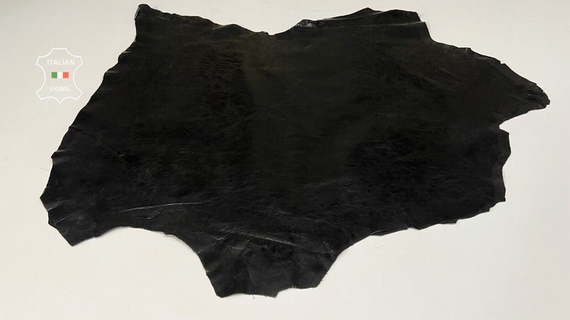 PATENT BLACK CRINKLED SHINY Soft Italian Lambskin leather hide 6sqf 0.7mm #B7408