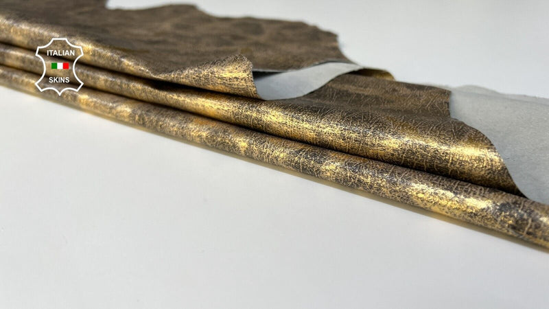 METALLIC BRASS LEOPARD PRINT ON Thin Goatskin leather 7sqf 0.4mm #B5611