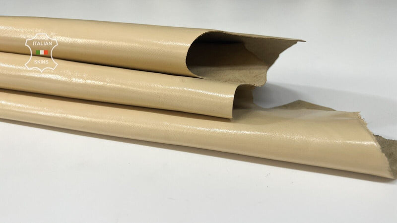 CREAM IVORY SHINY Strong Italian Goatskin Goat leather hides 4+sqf 0.7mm #B7534