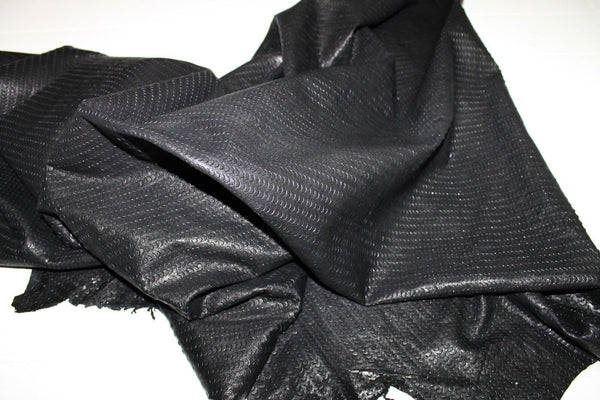 Italian lambskin leather skin WASHED BLACK SEMI CIRCLES CUT 9+sqf