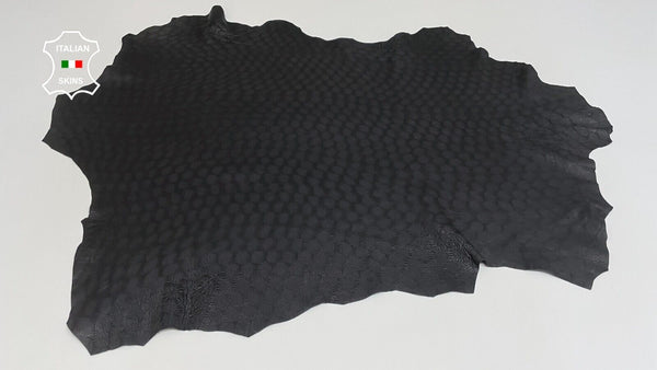 BLACK CIRCLES PRINT TEXTURED Thick Soft Lambskin leather hide 4+sqf 1.1mm #B2594