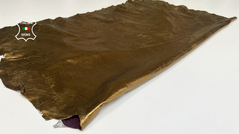 METALLIC BRASS BRONZE CRINKLED Soft Lambskin leather 2 skins 12sqf 0.4mm #B5234