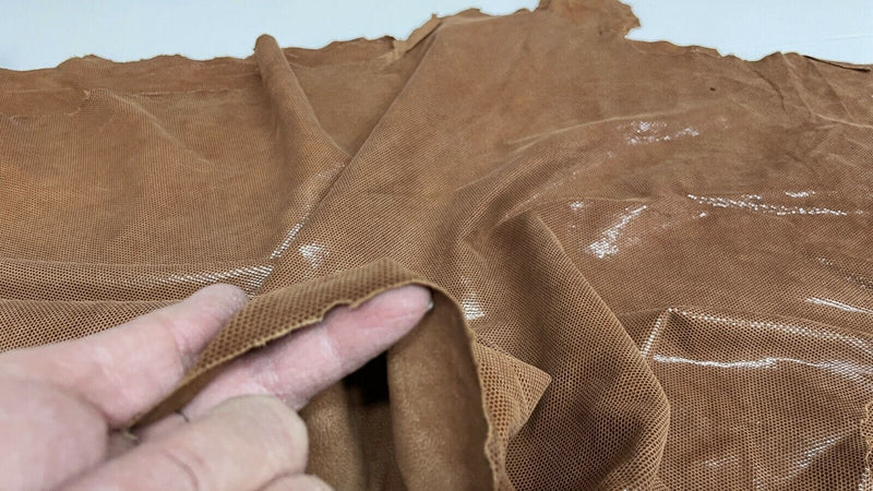 BROWN SHINY LAMé shiny dots thin soft Lambskin leather 2 skins 7sqf 0.4mm #A7257