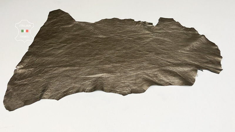 METALLIC PEWTER CRINKLED Soft Italian Lambskin leather hides 4+sqf 0.7mm #B7509