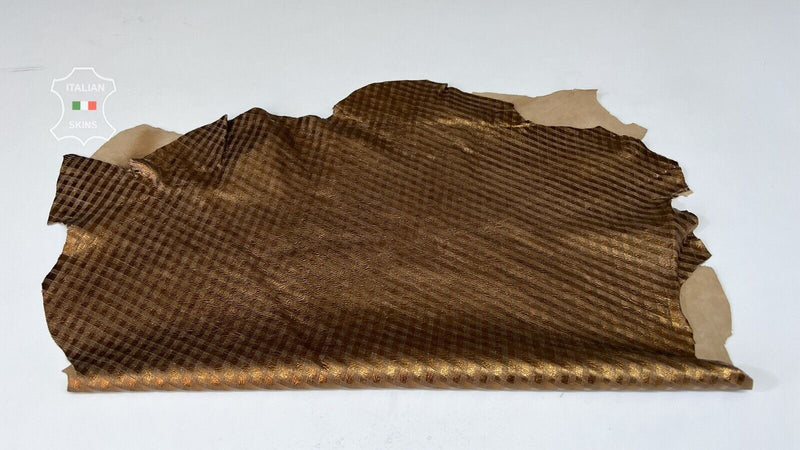 METALLIC BRONZE PLAID TEXTURED PRINT ON Soft Lambskin leather 4+sqf 0.8mm #B7523