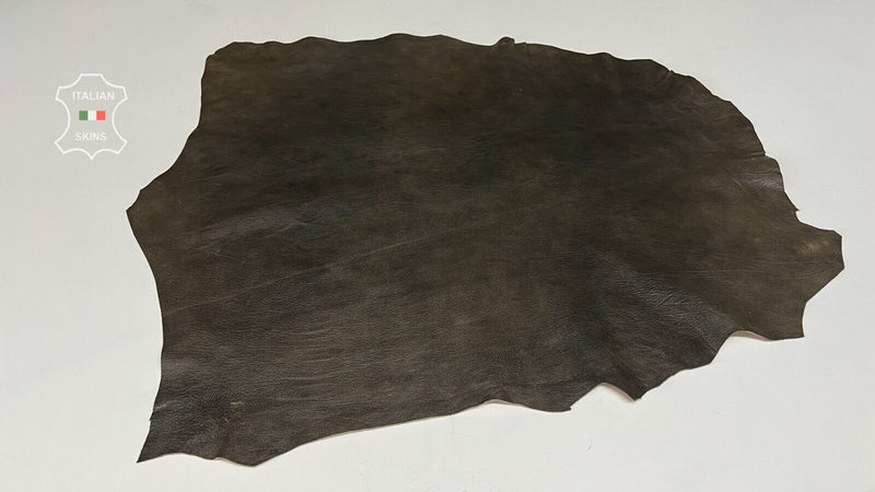 DARK OLIVE BROWN ANTIQUED ROUGH VEGETABLE TAN Goatskin leather 4+sqf 0.7mm B7507