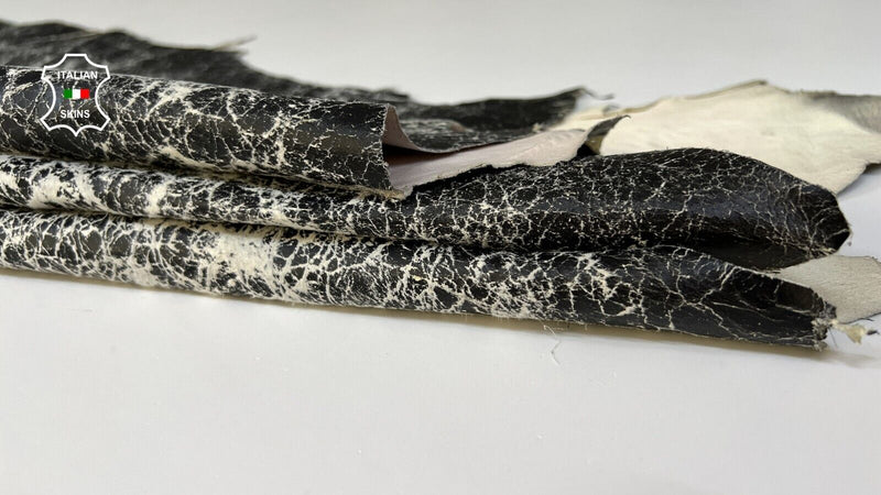 BLACK CRACKED VINTAGE LOOK Thin Soft Italian Goatskin leather 6+sqf 0.6mm B9410