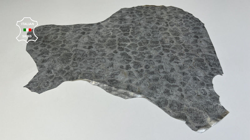 METALLIC SILVER LEOPARD PRINT ON VINTAGE Thin Goatskin leather 5+sqf 0.6mm B5608