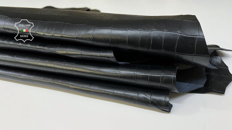 BLACK CROCODILE TEXTURE EMBOSSED PRINT On Calf Leather 2 skins 16sqf 1.1mm B7924