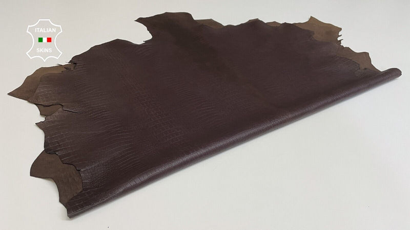 BROWN CROCODILE PRINT TEXTURED ON Italian Lamb skin leather 7sqf 0.6mm #B2580