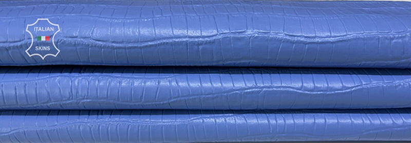 AZURE BLUE CROCODILE TEXTURED EMBOSSED PRINT On Lamb Leather 8sqf 1.0mm #B7841
