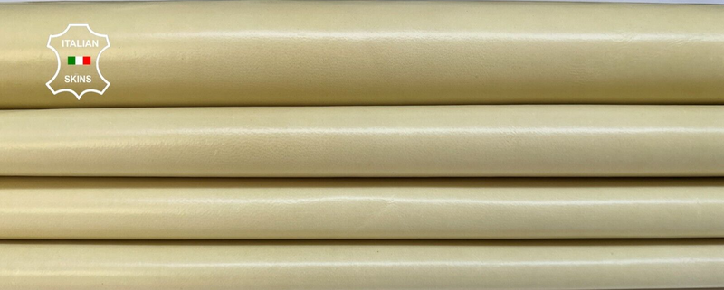 YELLOW BEIGE SHINY Thin Soft Stretch Lambskin leather 2 skins 9+sqf 0.5mm #B3695