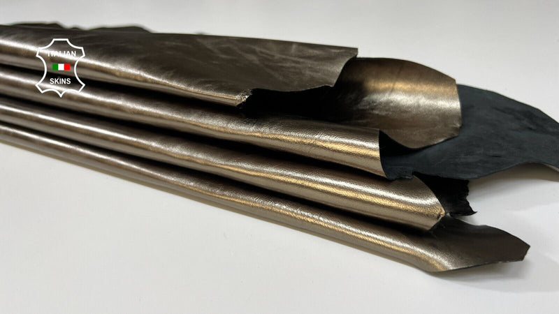 METALLIC SMOG BRONZE CRINKLED Goatskin leather hides 2 skins 10+sqf 0.8mm #B3640