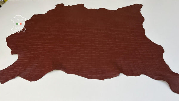 REDDISH BROWN CROCODILE TEXTURE EMBOSSED PRINT On Lamb leather 8+sqf 1.2mm B8203