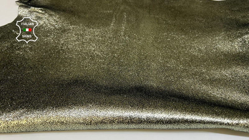 METALLIC GREEN CRACKED SHIMMER Soft Goatskin leather 2 skins 8+sqf 0.8mm #B5740