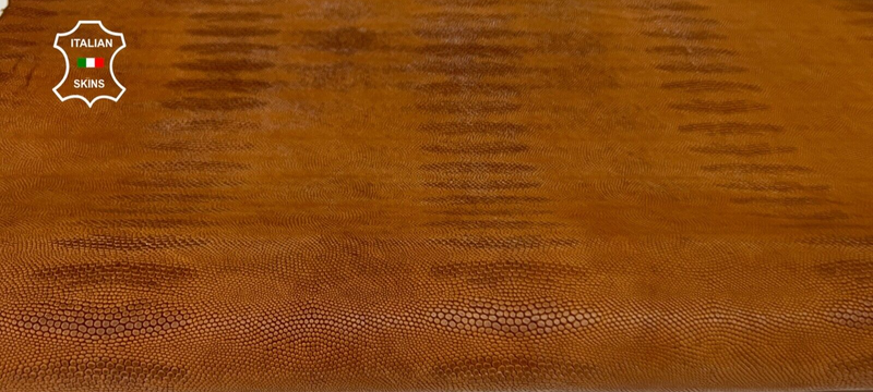 BROWN REPTILE EMBOSSED on VEGETABLE TAN Thick Goatskin leather 5+sqf 1.1mm #B5772
