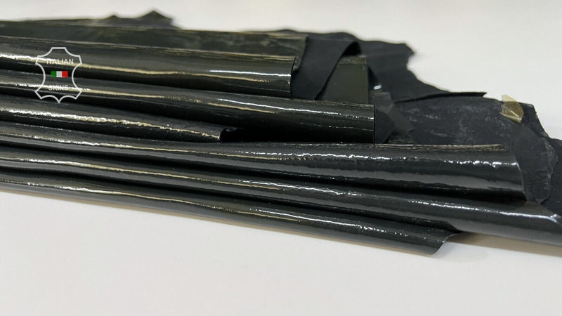 PATENT PETROL GRAY Soft Italian Lambskin leather hide 3 skins 20sqf 0.7mm #B7805
