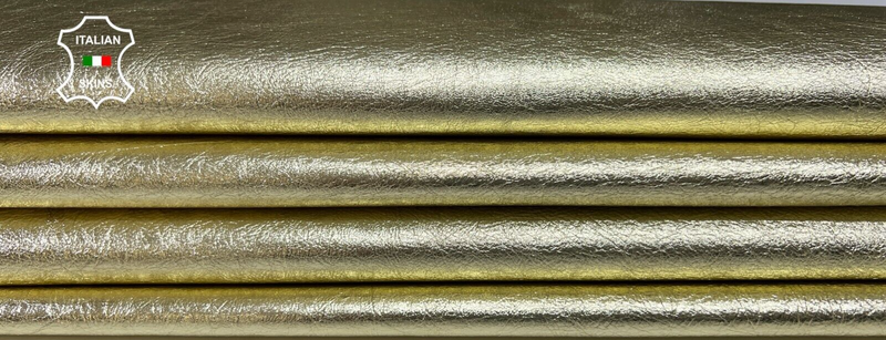 METALLIC LIGHT GOLD CRINKLED ROUGH Goatskin leather 2 skins 10sqf 1.0mm B6201