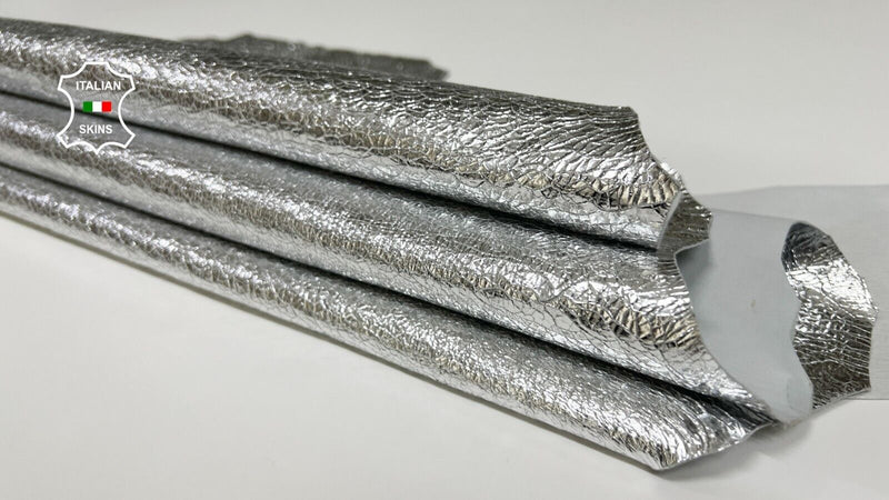 METALLIC SILVER CRACKLED Thin Soft Lambskin Sheep leather hide 7sqf 0.6mm #B5450