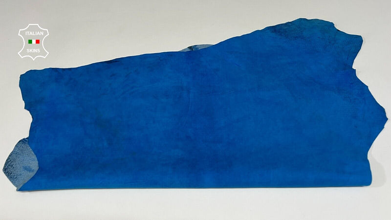 BLUE SUEDE DOUBLE FACE ON VINTAGE LOOK Italian Goatskin Leather 6sqf 0.6mm B9431