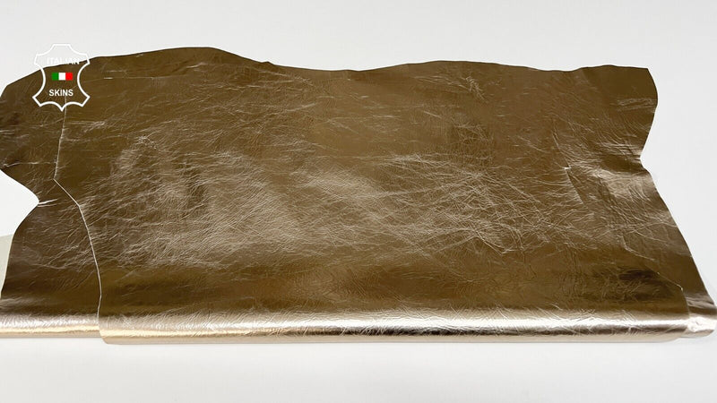 METALLIC PLATINUM CRACKLED COATED Italian Lamb leather 2 skins 12sqf 0.7mm B8380