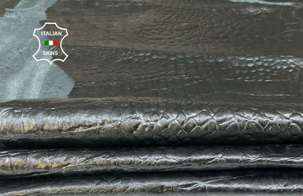 BLACK CROCODILE EMBOSSED soft Italian Lambskin 3 skins 10sqf 0.7-0.8mm #A8968