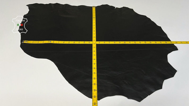 BLACK SHINY COATED CRINKLED Thin Soft Italian Lambskin leather 5sqf 0.6mm #B8289