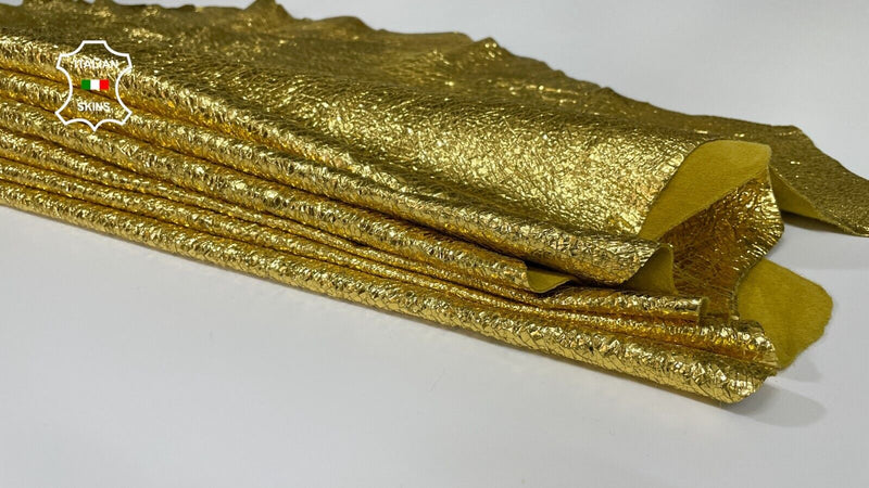 METALLIC GOLD Crispy Crinkle Crackle Lambskin leather 2 skins 15sqf 1.0mm #B2913