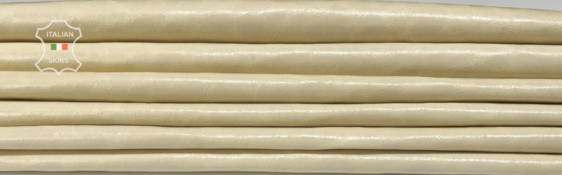 IVORY CREAM CRINKLE Thin Soft Italian Lamb leather 2 skins 12sqf 0.6mm #B8012