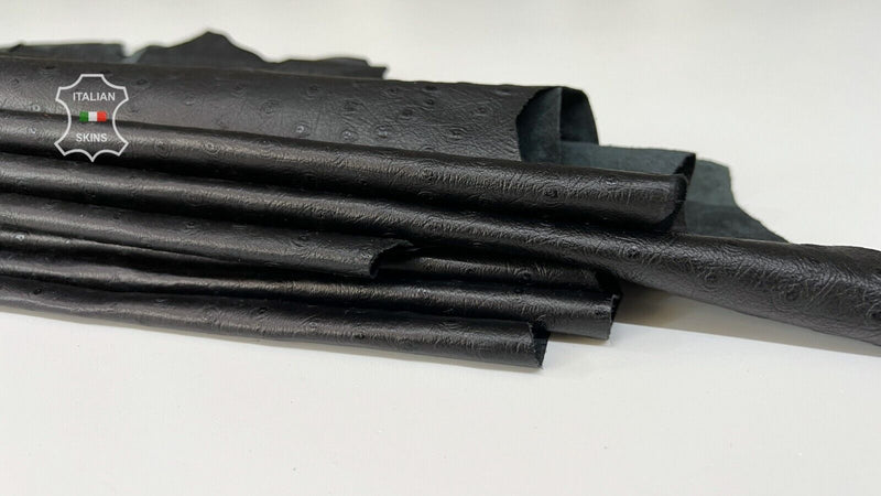 BLACK OSTRICH TEXTURED PRINT ON Thin Lambskin Leather 2 skins 16sqf 0.5mm #B7980
