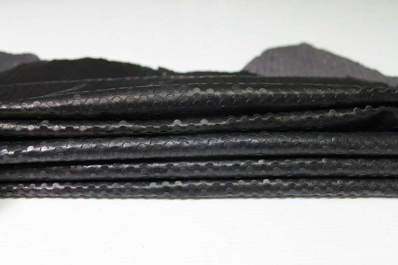 BLACK PERFORATED TEXTURED vegetable tan Lambskin Leather skins 12sf 0.5mm #A5450